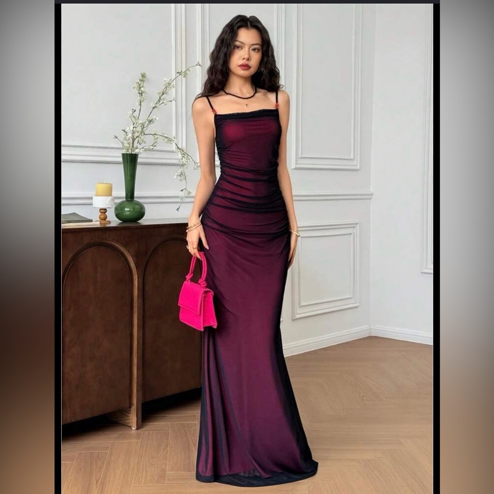 Elegant Burgundy Ombre Slip Maxi Dress - Women